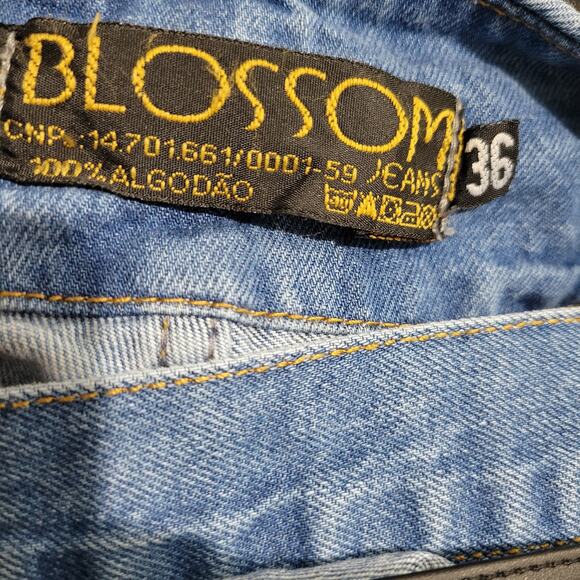 Vintage Blossom Jeans Bib Overall Blue Denim Shorts 80s Suspender Cuffed Size XS - Picture 7 of 15